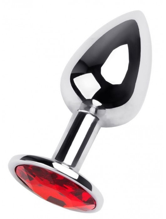 Маленькая коническая серебристая анальная пробка с красным кристаллом - 7 см. - ToyFa - купить с доставкой в Ставрополе