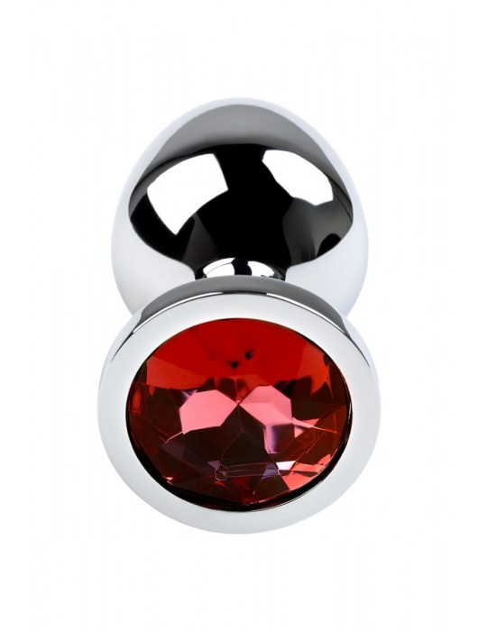 Серебристая коническая анальная пробка с красным кристаллом - 8 см. - ToyFa - купить с доставкой в Ставрополе