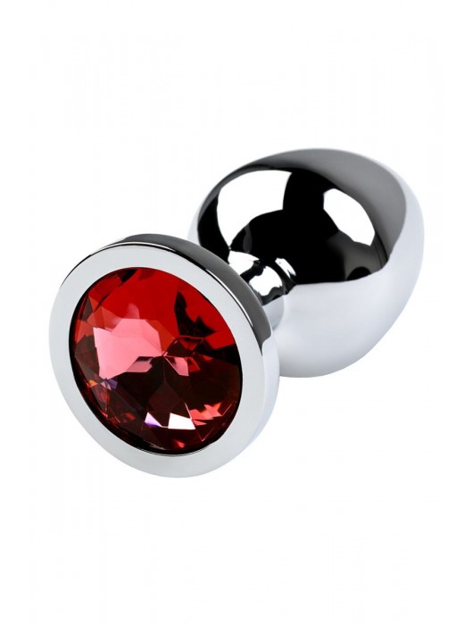 Серебристая коническая анальная пробка с красным кристаллом - 8 см. - ToyFa - купить с доставкой в Ставрополе