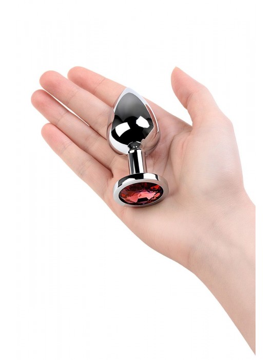 Серебристая коническая анальная пробка с красным кристаллом - 8 см. - ToyFa - купить с доставкой в Ставрополе