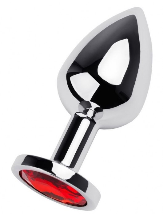 Серебристая коническая анальная пробка с красным кристаллом - 8 см. - ToyFa - купить с доставкой в Ставрополе