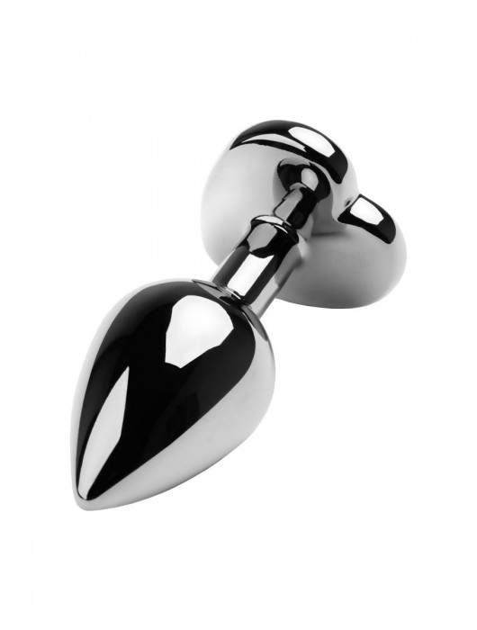 Серебристая коническая анальная пробка с красным кристаллом-сердечком - 7 см. - ToyFa - купить с доставкой в Ставрополе