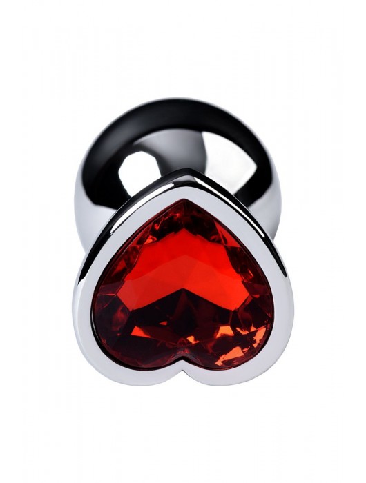 Серебристая коническая анальная пробка с красным кристаллом-сердечком - 7 см. - ToyFa - купить с доставкой в Ставрополе