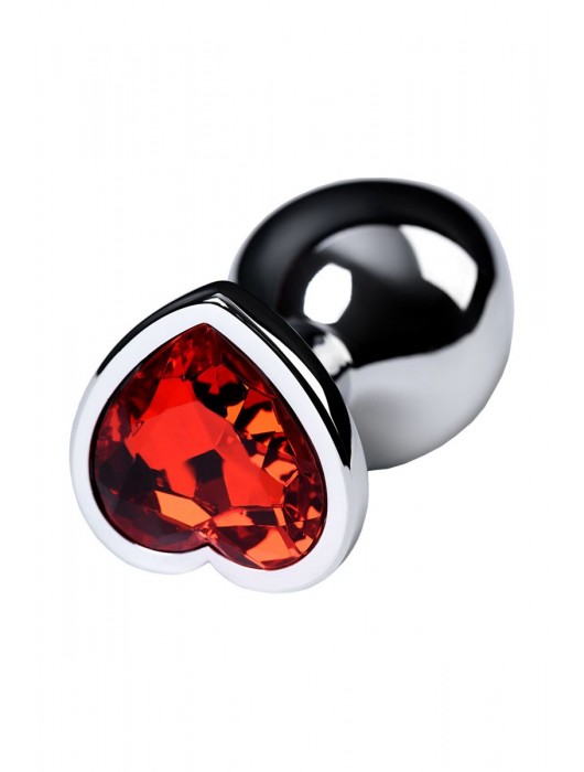 Серебристая коническая анальная пробка с красным кристаллом-сердечком - 7 см. - ToyFa - купить с доставкой в Ставрополе