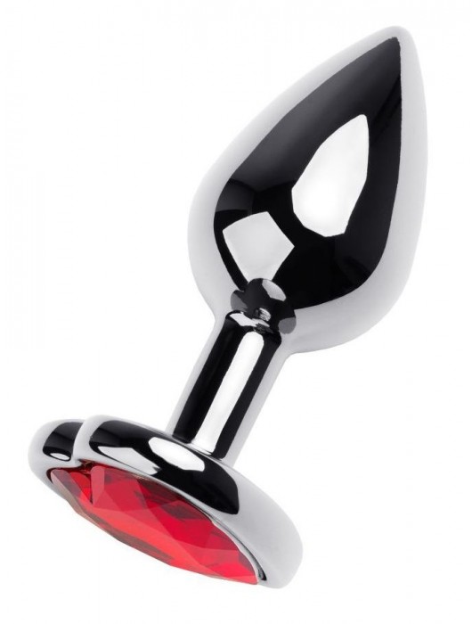 Серебристая коническая анальная пробка с красным кристаллом-сердечком - 7 см. - ToyFa - купить с доставкой в Ставрополе