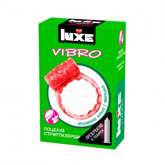 Розовое эрекционное виброкольцо Luxe VIBRO  Поцелуй стриптизёрши  + презерватив - Luxe - в Ставрополе купить с доставкой