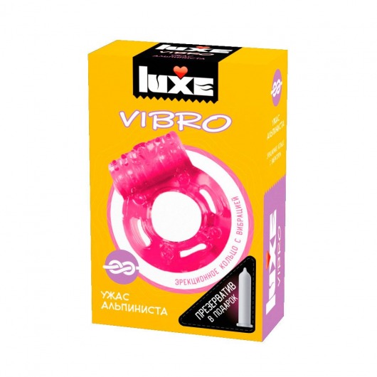 Розовое эрекционное виброкольцо Luxe VIBRO  Ужас Альпиниста  + презерватив - Luxe - в Ставрополе купить с доставкой