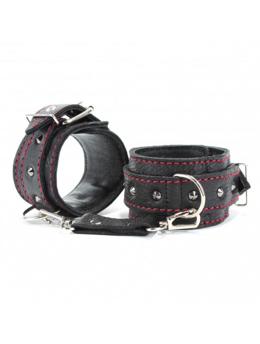 Черные оковы с шипами и контрастной строчкой - БДСМ Арсенал - купить с доставкой в Ставрополе