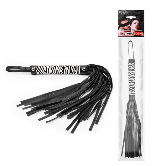 Черная многохвостовая плеть с круглой ручкой-зеброй - 39 см. - Notabu - купить с доставкой в Ставрополе