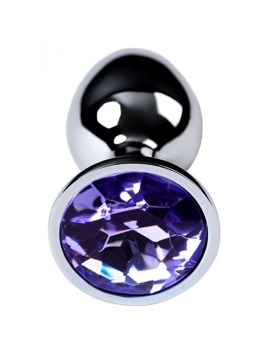 Серебристая конусовидная анальная пробка с фиолетовым кристаллом - 7 см. - ToyFa - купить с доставкой в Ставрополе