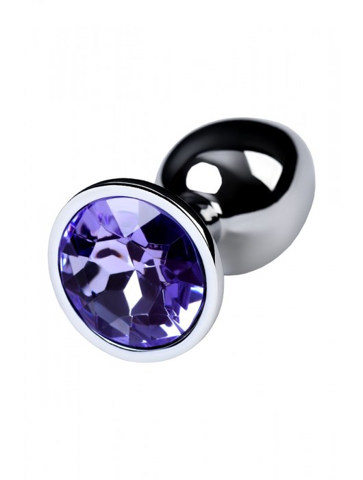 Серебристая конусовидная анальная пробка с фиолетовым кристаллом - 7 см. - ToyFa - купить с доставкой в Ставрополе