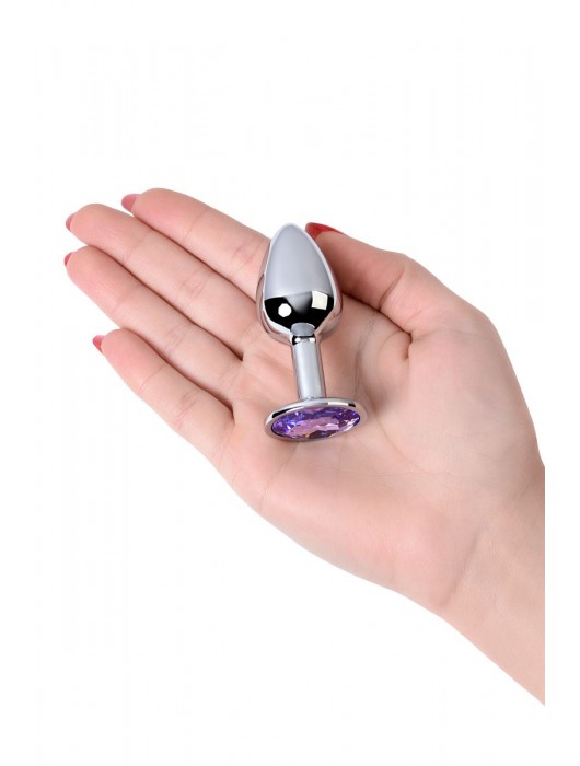Серебристая конусовидная анальная пробка с фиолетовым кристаллом - 7 см. - ToyFa - купить с доставкой в Ставрополе