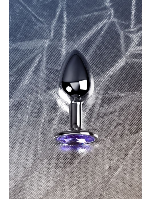 Серебристая конусовидная анальная пробка с фиолетовым кристаллом - 7 см. - ToyFa - купить с доставкой в Ставрополе