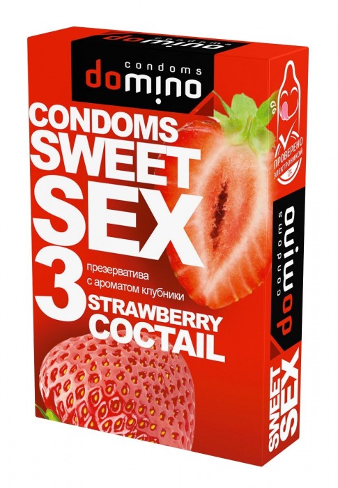 Презервативы для орального секса DOMINO Sweet Sex с ароматом клубничного коктейля  - 3 шт. - Domino - купить с доставкой в Ставрополе