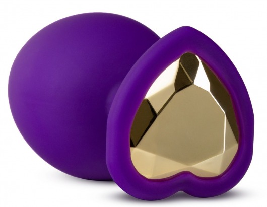Фиолетовая анальная пробка Bling Plug Large с золотистым стразом - 9,5 см. - Blush Novelties - купить с доставкой в Ставрополе