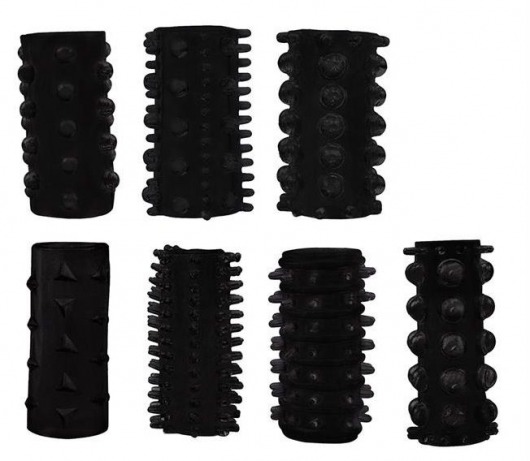 Набор из 7 черных насадок PENIS SLEEVES SET - Dream Toys - в Ставрополе купить с доставкой