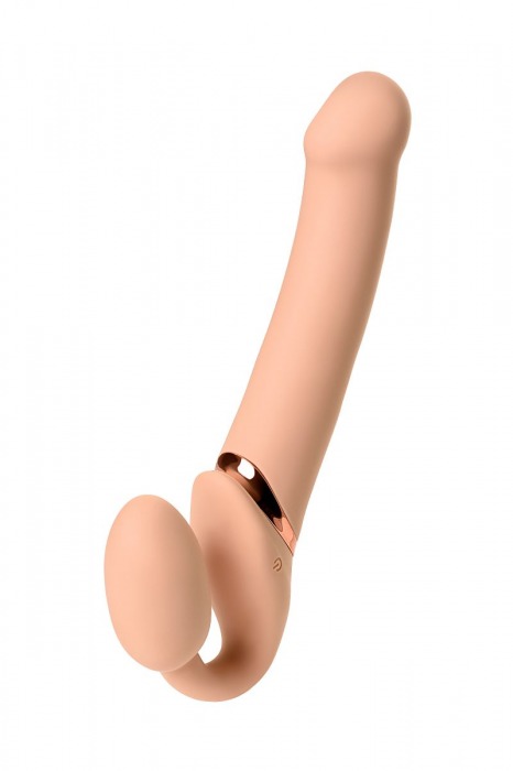 Телесный безремневой вибрострапон Vibrating Bendable Strap-On L - Strap-on-me - купить с доставкой в Ставрополе