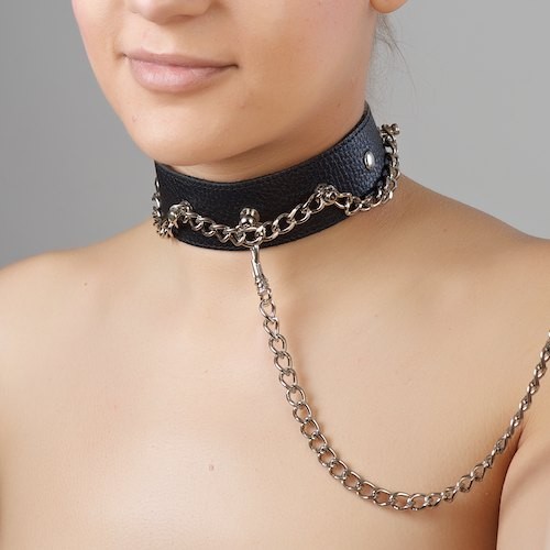 Чёрный ошейник из натуральной кожи - Sitabella - купить с доставкой в Ставрополе
