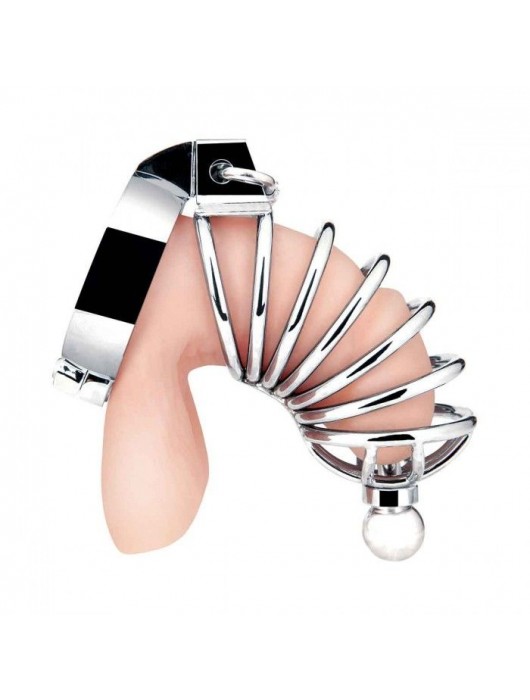 Серебристая клетка для члена Urethral Play Cage - BlueLine - купить с доставкой в Ставрополе