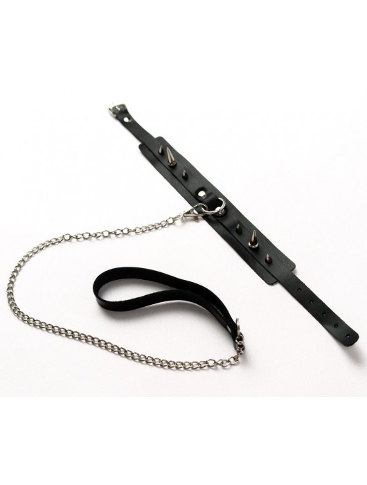 Черный ошейник с шипами и поводком - Crazy Handmade - купить с доставкой в Ставрополе