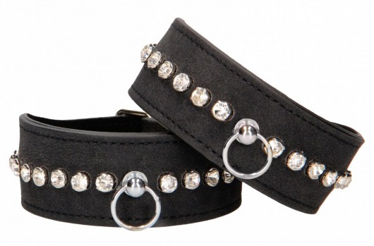 Черные наручники Diamond Studded Wrist Cuffs - Shots Media BV - купить с доставкой в Ставрополе