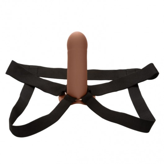 Коричневый фаллопротез из силикона Extension with Harness - 15,75 см. - California Exotic Novelties - купить с доставкой в Ставрополе