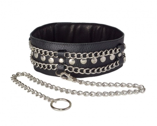 Чёрный ошейник с цепочками и поводком - Sitabella - купить с доставкой в Ставрополе