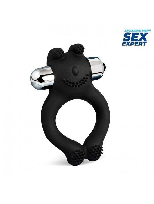 Черное силиконовое эрекционное виброкольцо Sex Expert - Sex Expert - в Ставрополе купить с доставкой