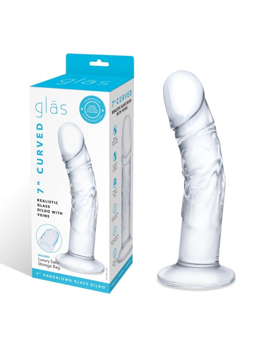 Стеклянный фаллоимитатор из стекла 7’’ Curved Realistic Glass Dildo With Veins - 15,9 см. - Glas