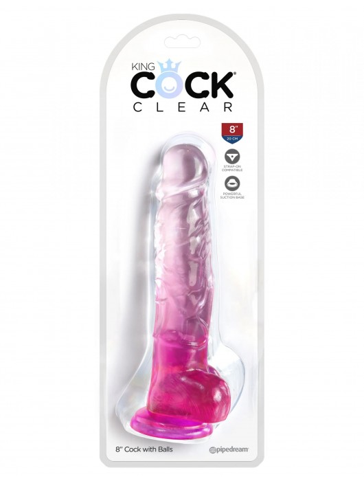 Розовый фаллоимитатор с мошонкой на присоске 8’’ Cock with Balls - 22,2 см. - Pipedream