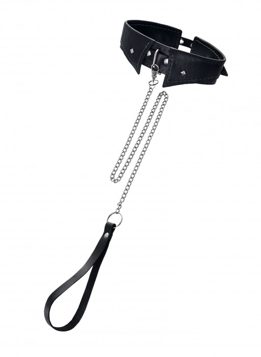 Черный кожаный ошейник-воротник с поводком - Pecado - купить с доставкой в Ставрополе