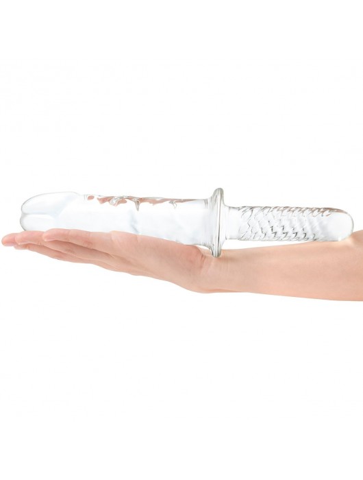 Стеклянный фаллоимитатор с рукоятью 11’’ Girthy Cock Double Ended With Handle - 28 см. - Glas