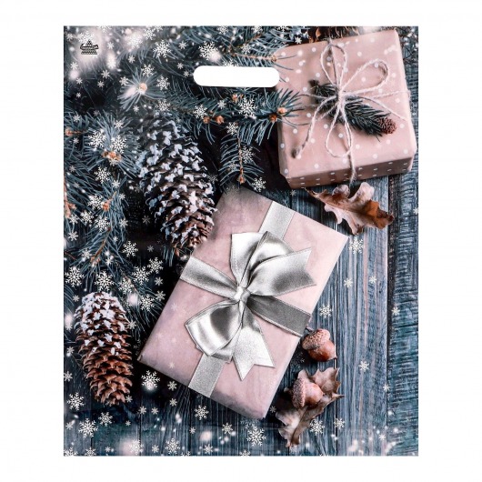 Новогодний пакет с принтом в виде подарков и вырубной ручкой (45х38 см) - Сима-Ленд - купить с доставкой в Ставрополе
