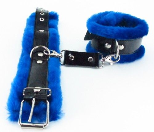 Синие наручники с мехом BDSM Light - БДСМ Арсенал - купить с доставкой в Ставрополе