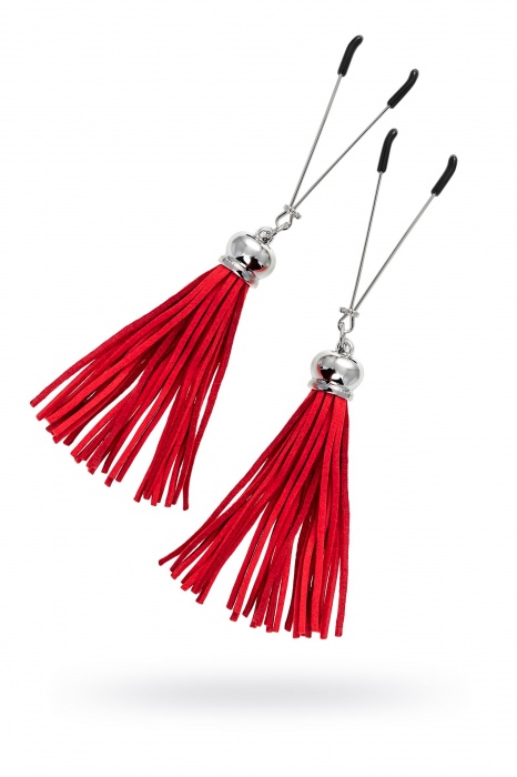 Зажимы на соски «Вилки» с красными кисточками из замши - Pecado - купить с доставкой в Ставрополе