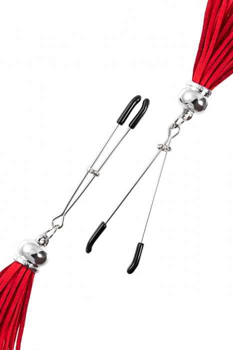 Зажимы на соски «Вилки» с красными кисточками из замши - Pecado - купить с доставкой в Ставрополе