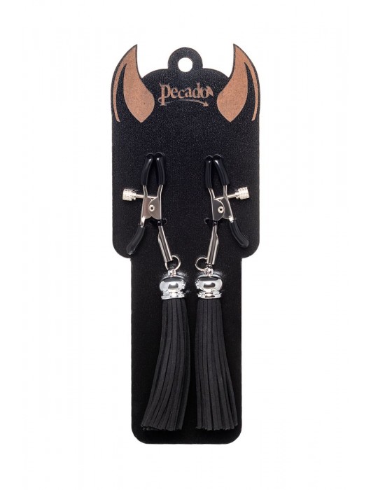 Зажимы на соски «Прищепки» с черными кисточками из замши - Pecado - купить с доставкой в Ставрополе