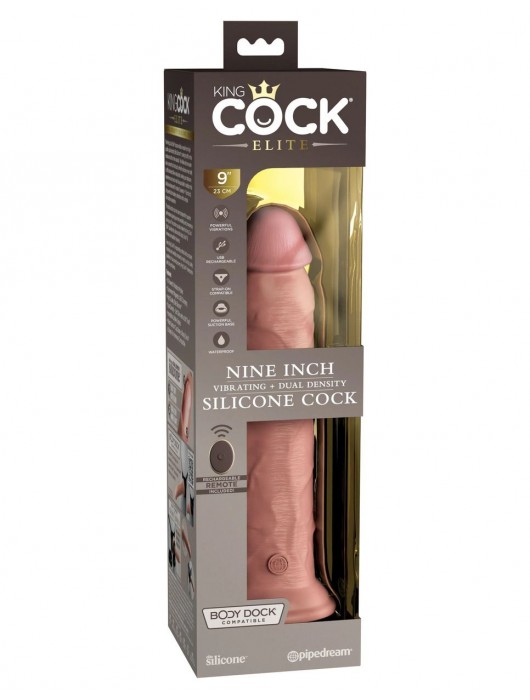Телесный вибратор-реалистик на присоске 9’’ Vibrating Silicone Dual Density Cock - 24,8 см. - Pipedream