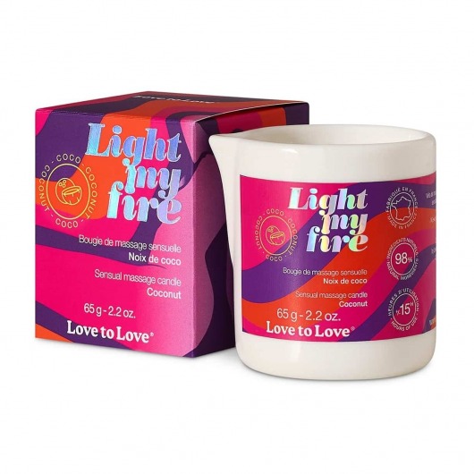 Массажная свеча Light My Fire Coconut с ароматом кокоса - 65 гр. - Love to Love - купить с доставкой в Ставрополе
