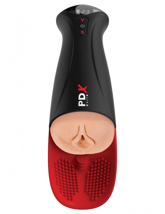Телесный мастурбатор-вагина в черной колбе с вибрацией Fuck-O-Matic Pro XL - Pipedream - в Ставрополе купить с доставкой