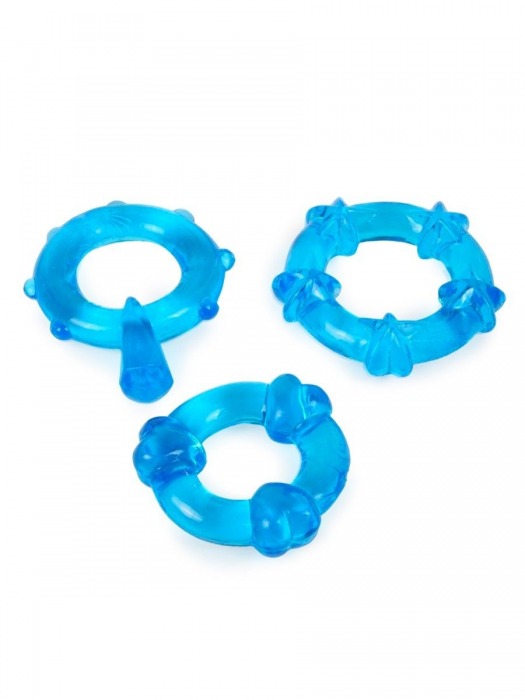 Набор из 3 синих эрекционных колец с различным рельефом - Erowoman-Eroman - в Ставрополе купить с доставкой