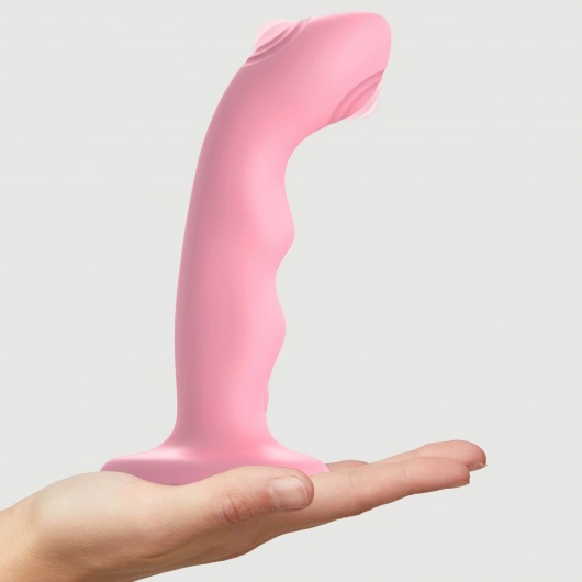 Розовая насадка-стимулятор Strap-On-Me Tapping Dildo Wave - Strap-on-me - купить с доставкой в Ставрополе
