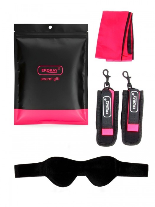Черно-розовый эротический набор: маска, наручники и повязка - Erokay - купить с доставкой в Ставрополе