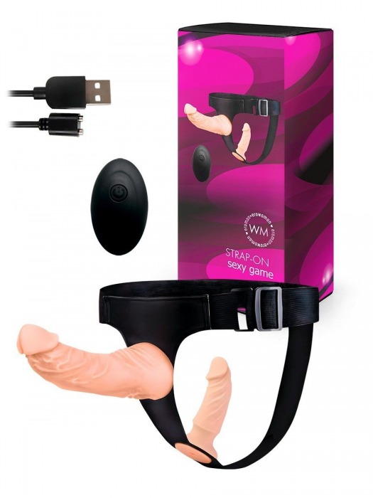 Женский страпон с 2 насадками, вибрацией и пультом ДУ - Erowoman-Eroman - купить с доставкой в Ставрополе