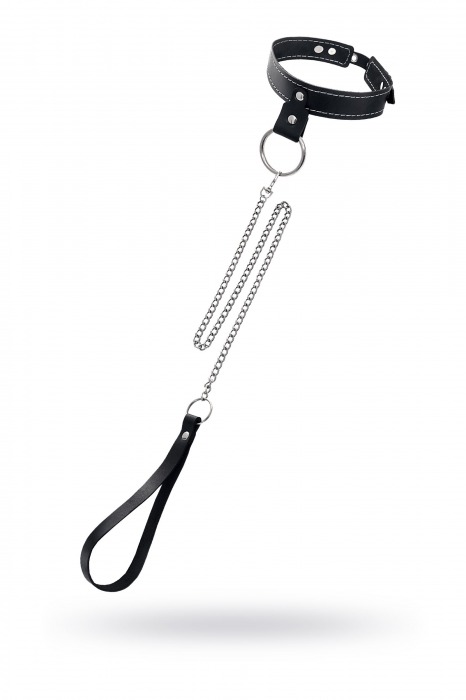 Черный узкий однослойный ошейник с серебристым поводком-цепочкой - Pecado - купить с доставкой в Ставрополе