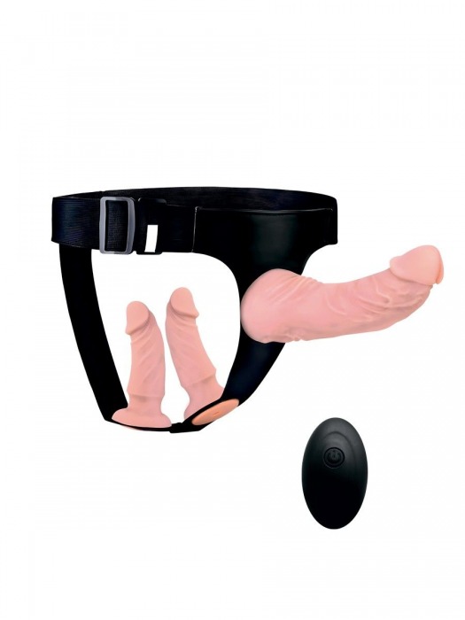 Женский страпон с 3 насадками и вибрацией - Erowoman-Eroman - купить с доставкой в Ставрополе