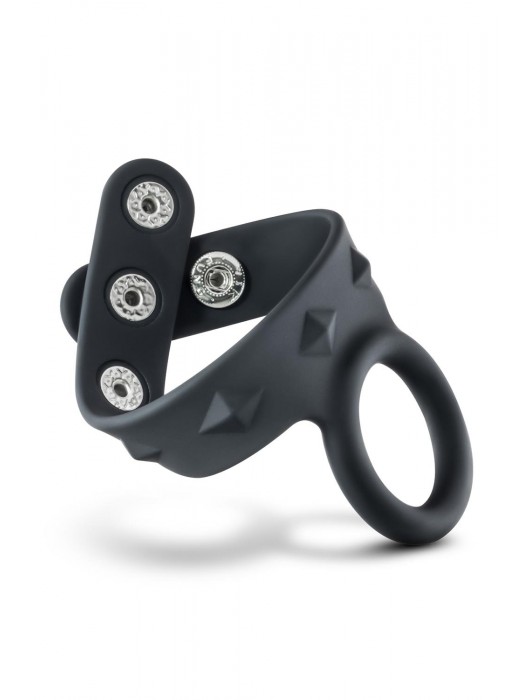 Черное эрекционное кольцо с подхватом мошонки на кнопках VS6 - Blush Novelties - в Ставрополе купить с доставкой