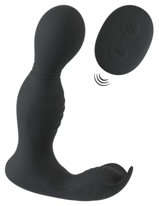 Черная анальная пробка с вибрацией, вращением и пультом ДУ RC Butt Plug with 2 Functions - Orion - в Ставрополе купить с доставкой