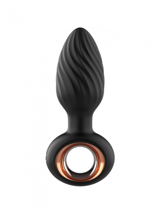 Черная анальная пробка с вибрацией, вращением и пультом ДУ - Secwell