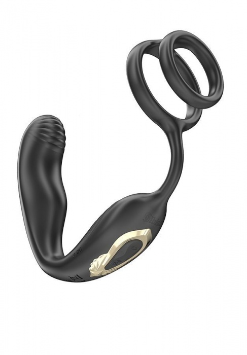 Черная анальная пробка с вращением и эрекционными кольцами - Ibiza - в Ставрополе купить с доставкой